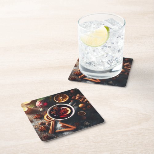 Mulled wine and winter condiments square paper coaster