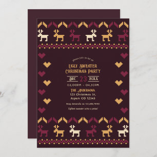 Mulled Wine & Gold Ugly Sweater Christmas Party Invitation