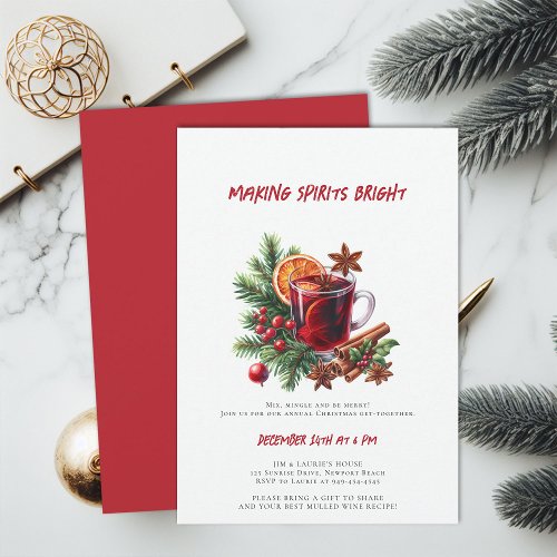 Mulled Wine Making Spirits Bright Christmas Party Invitation