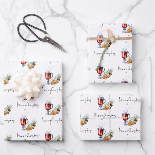 Mulled Wine Pattern Merry Christmas Script Wrapping Paper Sheets