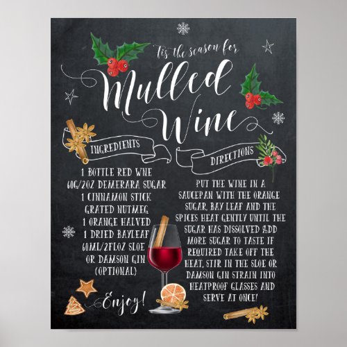 Mulled Wine recipe Christmas Holiday print