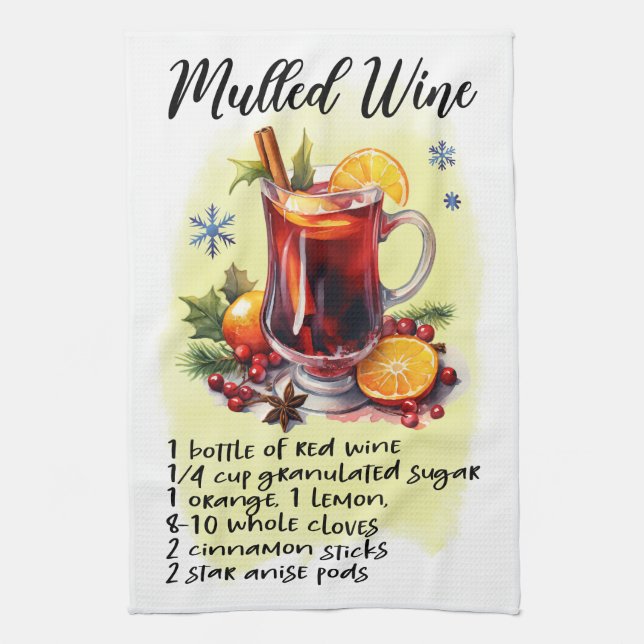 Mulled Wine Recipe Christmas recipy design Kitchen Towel (Vertical)