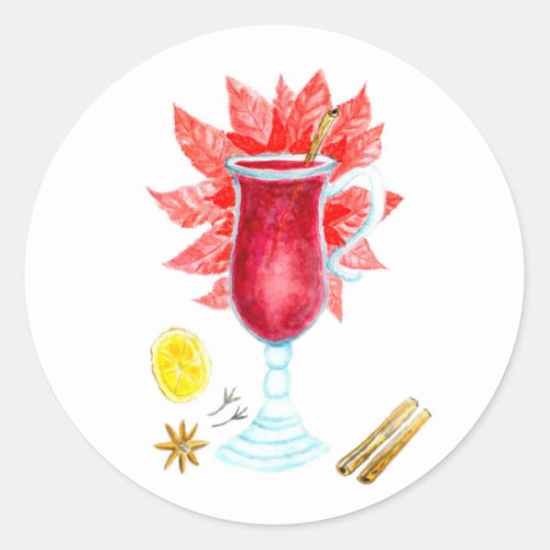 Mulled Wine watercolor Classic Round Sticker