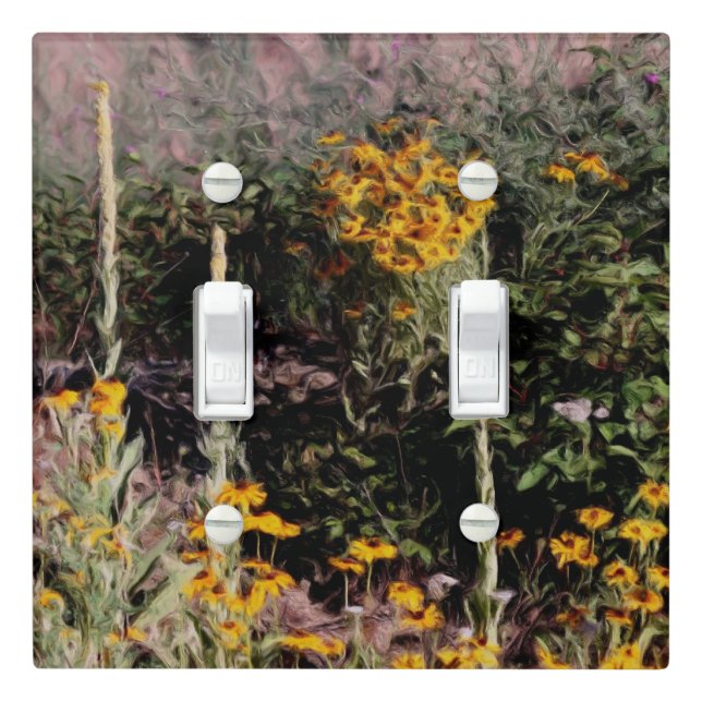 Mulleins Black Eyed Susan Flower Art Light Switch Cover (In Situ)
