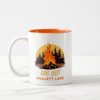 Mullett Lake Michigan Campfire Two-Tone Coffee Mug