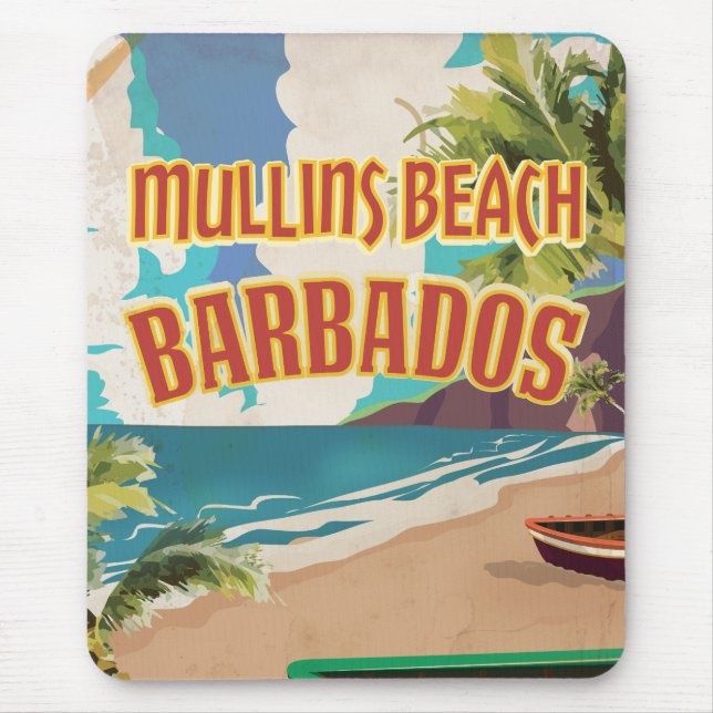 Mullins Beach Bay Barbados travel poster. Mouse Pad (Front)