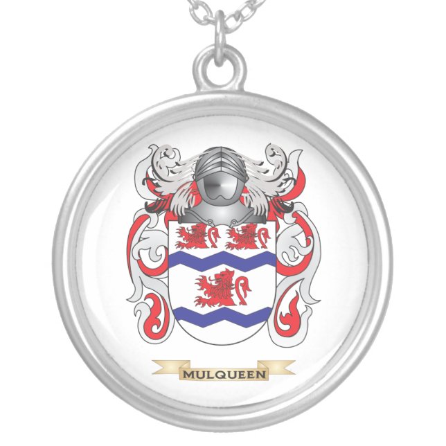 Mulqueen Coat of Arms (Family Crest) Silver Plated Necklace (Front)