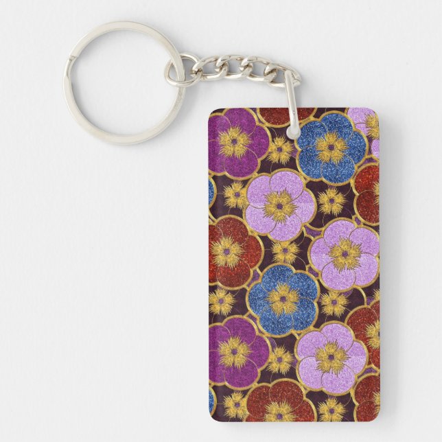 Mult-Colored Flowers Pattern Keychain (Front)