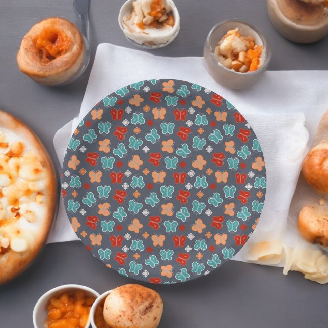 Multcolor Butterfly Cartoon Paper Plates (butterfly theme party,birthday,wedding,baby shower,special occasion event paper plate party supplies)