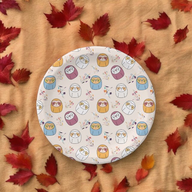 Multcolor Sleepy Sloth Cartoon Paper Plates (sloth mammal cartoon,birthday,wedding,baby shower,special occasion event paper plate party supplies)