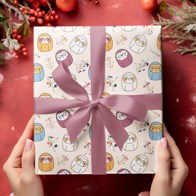 Multcolor Sleepy Sloth Cartoon Wrapping Paper (sleepy sloth birthday packing gift wrap,gift wrapping paper,return gift wrap paper,paper gift)