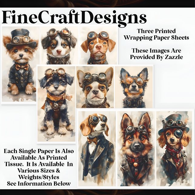 Multi 9 Cute Steampunk Dogs & Pups WPA1 Decoupage Wrapping Paper Sheets (Creator Uploaded)
