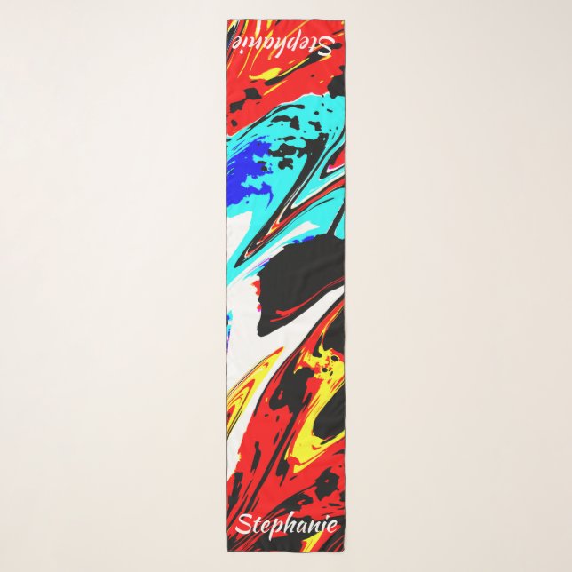 Multi Abstract Red Yellow, Personalized with Name Scarf (Front)