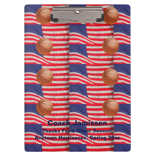 Multi American Flags, Basketball Coach Thank You Clipboard (Front)
