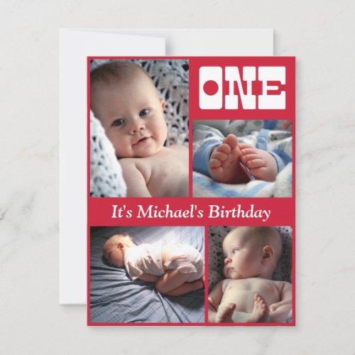 Multi Annual Red One Birthday Frame Invitations