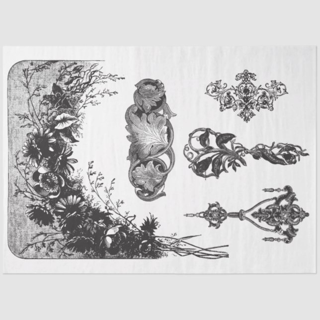 Multi Black & White Motifs Decoupage Paper (Front)