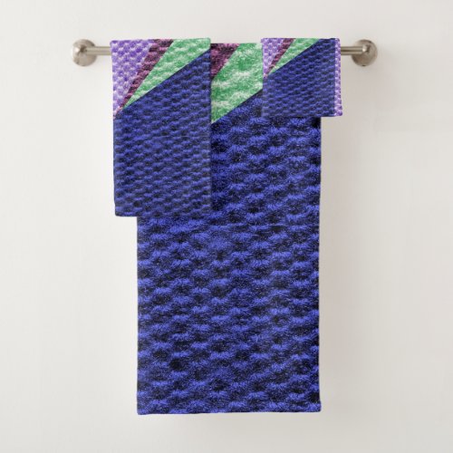 Multi blue Color Texture Crochet Bath Towel Set