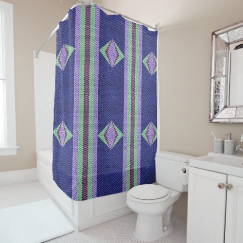 Multi blue Color Texture Crochet Shower Curtain