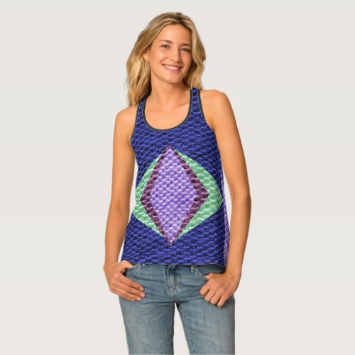 Multi blue Color Texture Crochet Tank Top