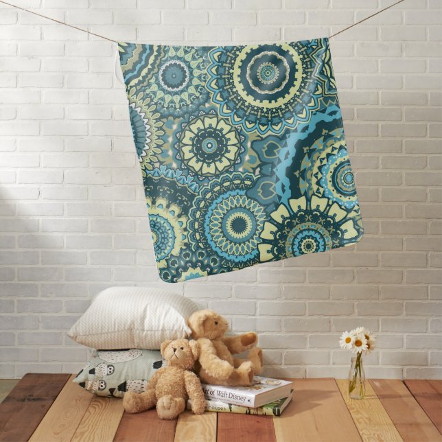 Multi Blue Green Mandalas Baby Blanket (In Situ)