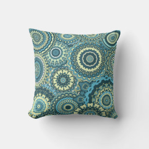 Multi Blue Green Mandalas Throw Pillow