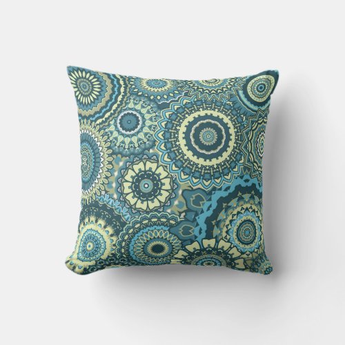 Multi Blue Green Mandalas Throw Pillow