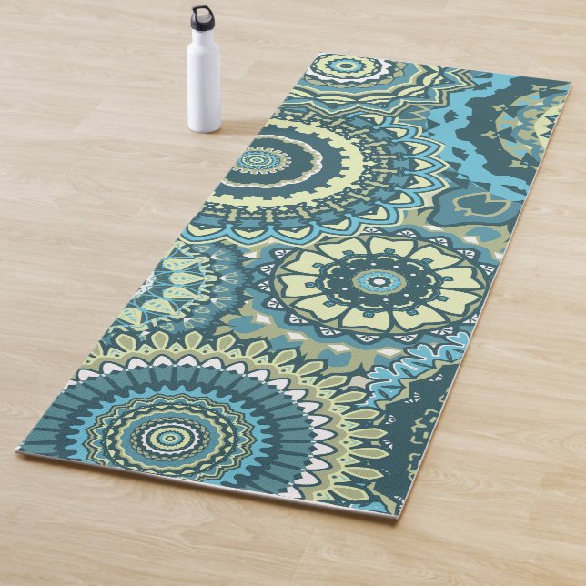 Multi Blue Green Mandalas Yoga Mat (In Situ)