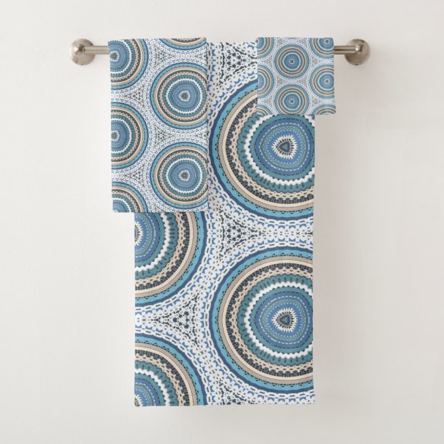 Multi Blue Mandala Pattern  Bath Towel Set (Insitu)