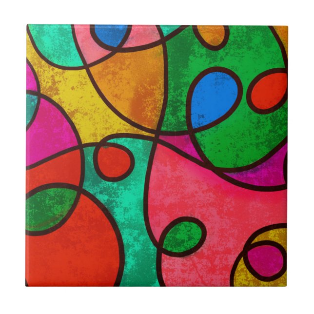 Multi - Color Abstract Design Ceramic Tile (Front)