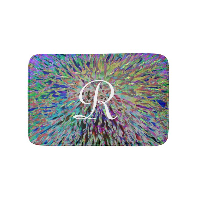 Multi Color Abstract Monogrammed Plush Bath Mat (Front)