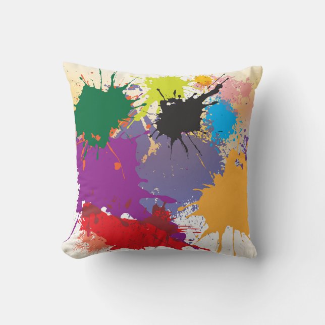 Multi-Color Abstract Paint Splat Throw Pillow (Front)