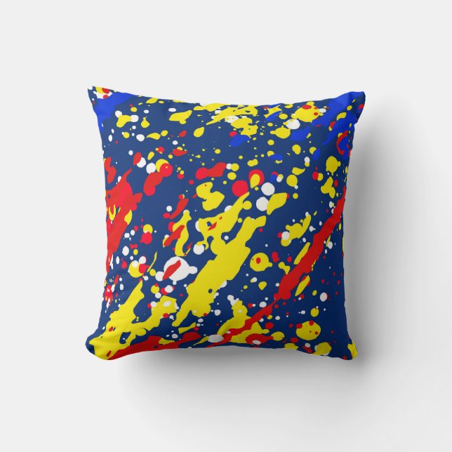 Multi-Color Abstract Paint Splat Throw Pillow (Front)