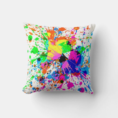 Multi_Color Abstract Paint Splat Throw Pillow