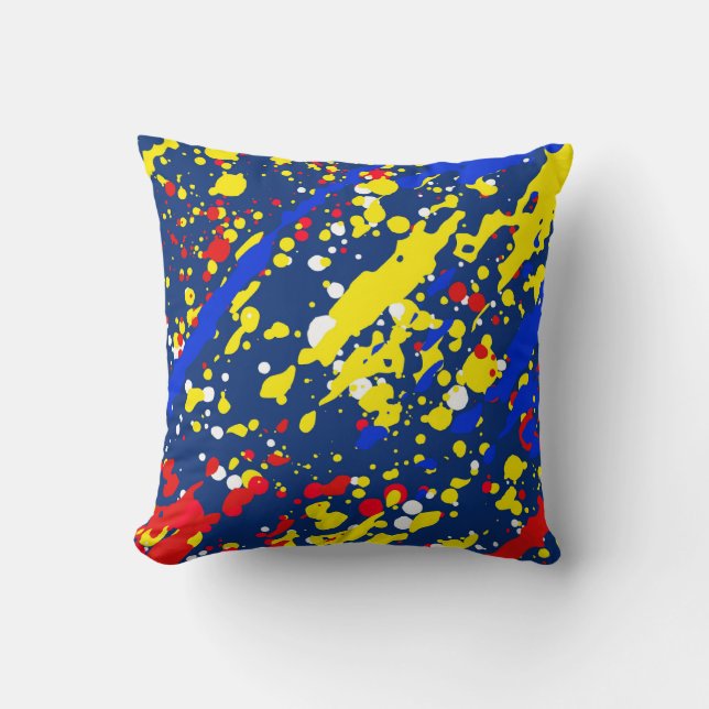 Multi-Color Abstract Paint Splat Throw Pillow (Front)