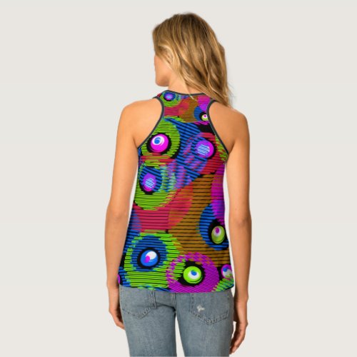 Multi Color Abstract Striped Circles Pattern Tank Top