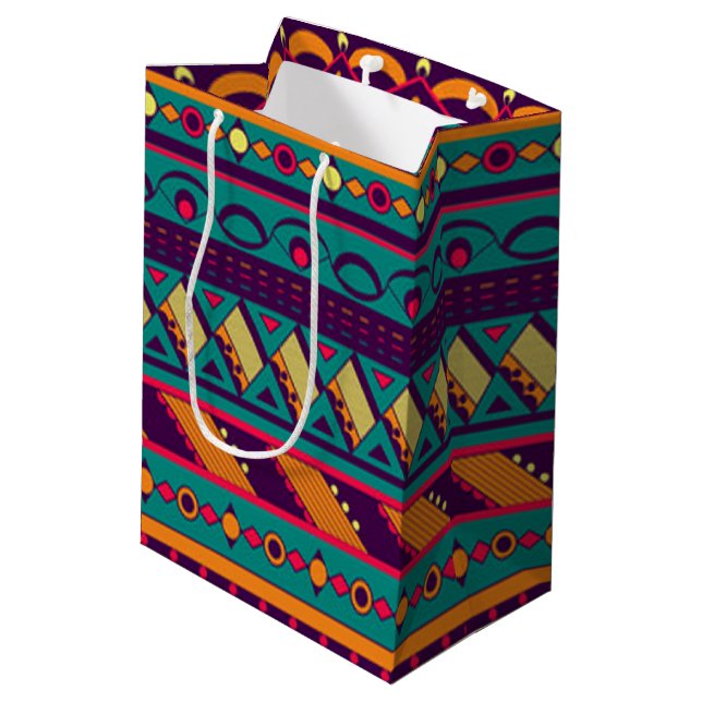 Multi Color African Design Medium Gift Bag (Back Angled)