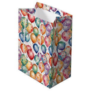 Multi-Color Birthday Balloons with Watercolor Medium Gift Bag