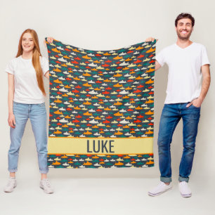 Multi Color Boys Shark Pattern Fleece Blanket