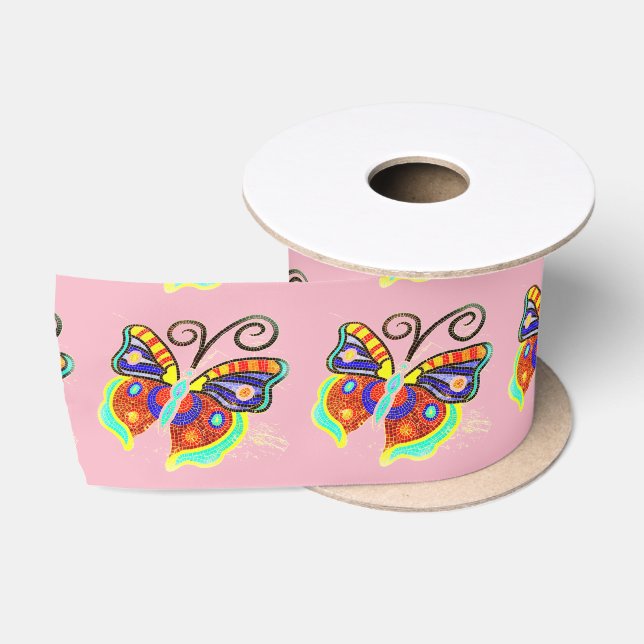 Multi-color butterflies any background color satin ribbon (Spool)