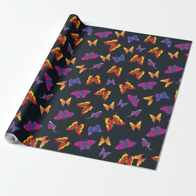 Multi Color Butterflies Wrapping Paper (Unrolled)