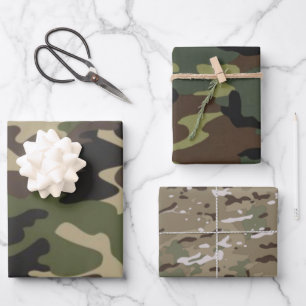 Multi Color Camo Camouflage, Military Pattern Wrapping Paper Sheets