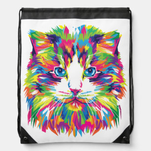 Multi-Color Cat Face Drawstring Backpack