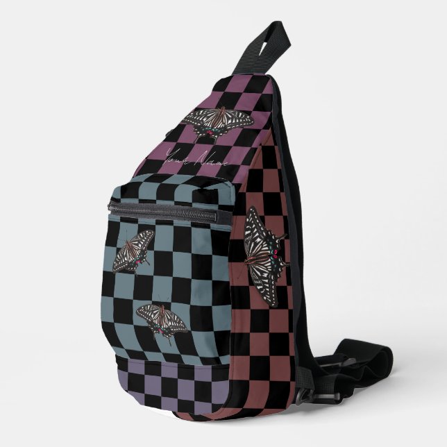 Multi-Color Checkered Backpack w/ Name HAMbyWG Sling Bag (Right Corner)
