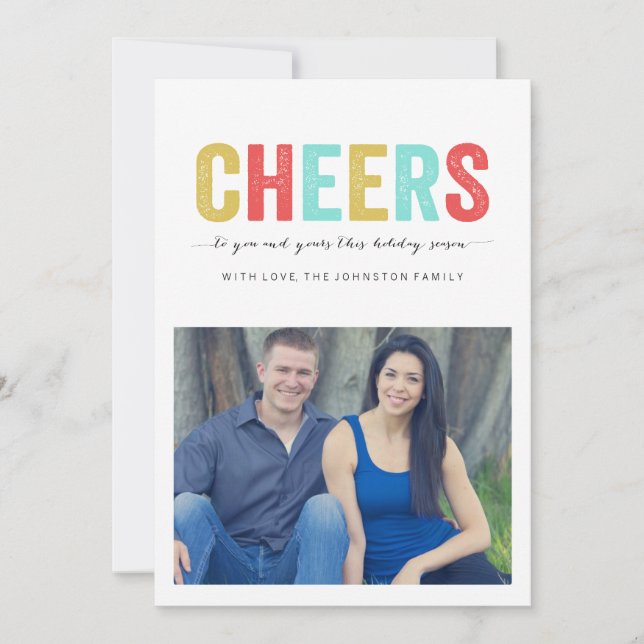Multi Color Cheers Christmas Photo Flat Cards (Front)