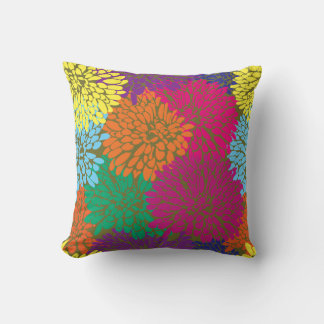 multi color chrysanthemums on olive throw pillow
