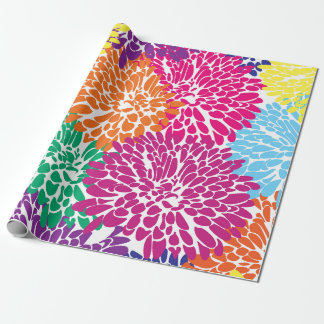 multi color chrysanthemums on white wrapping paper
