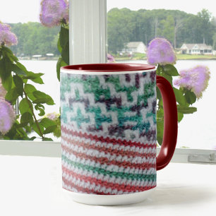 Multi Color Crochet Patterns Maroon and White Mug