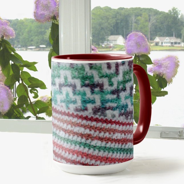 Multi Color Crochet Patterns Maroon and White Mug (Creator Uploaded)