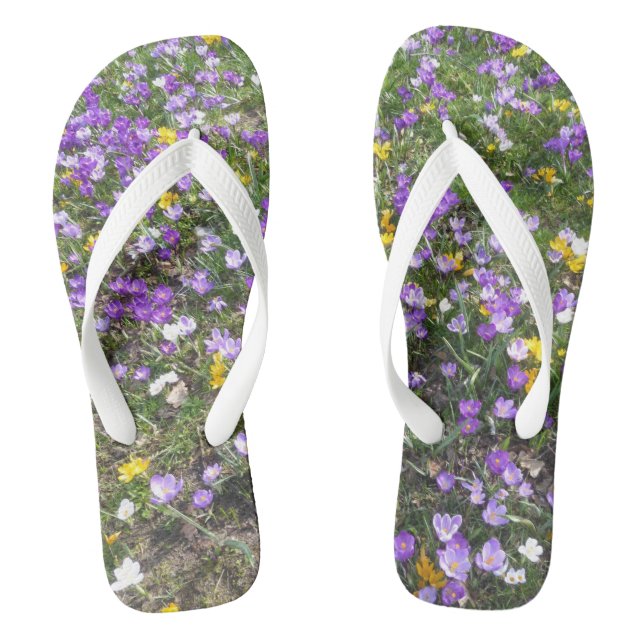 Multi Color Crocus Spring Flowers Adult Flip Flops (Footbed)