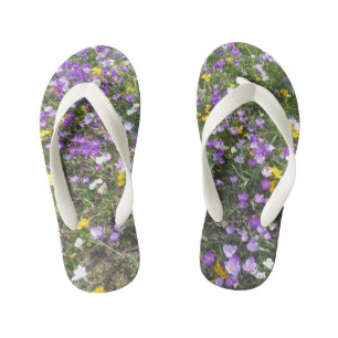 Multi Color Crocus Spring Flowers Kids Flip Flops